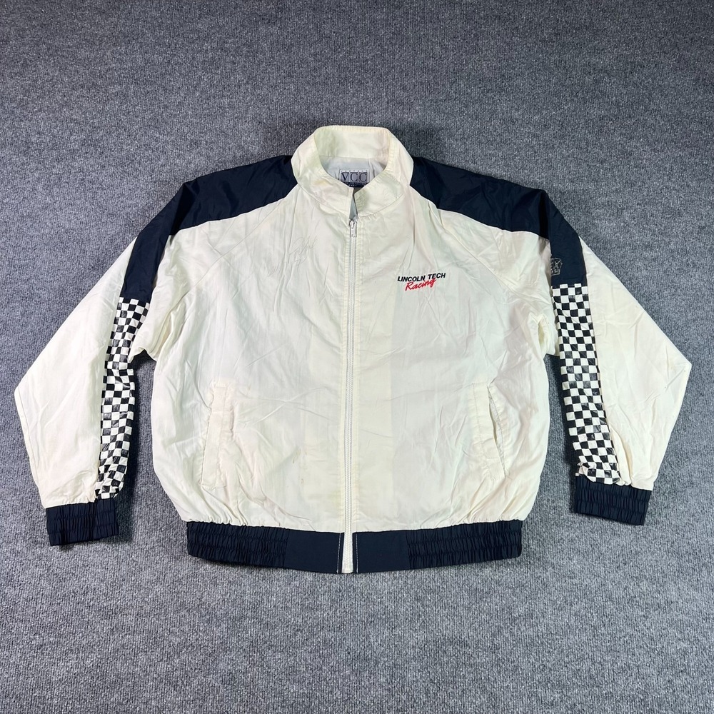 Vintage Vantage VCC Windbreaker Jacket Men XL White Full Zip Lincoln Tech Racing